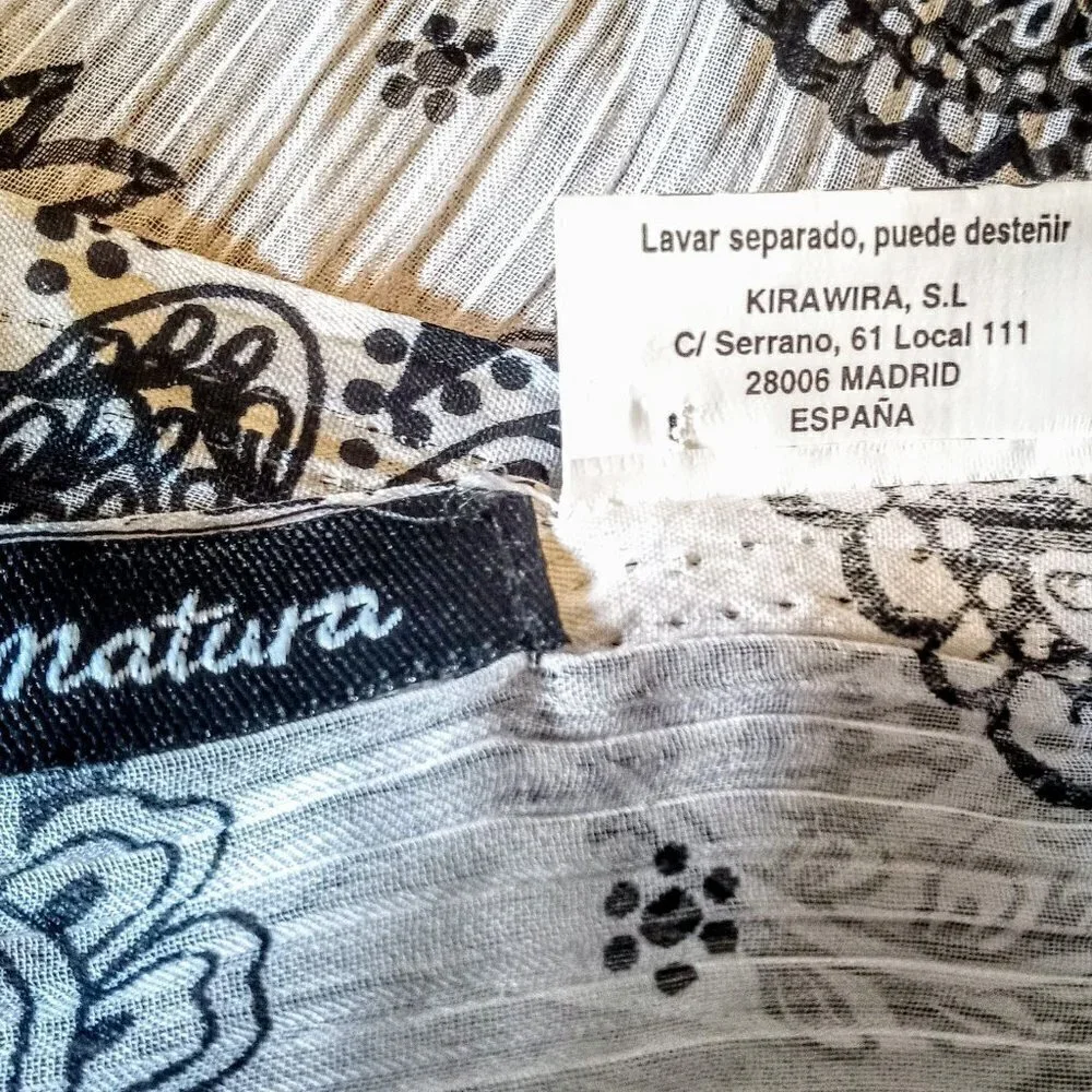 Natura Kirawira B&W Print Sheer Oblong Scarf/Wrap